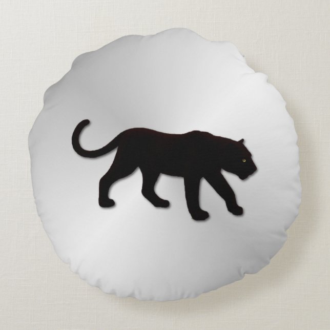Schwarzer Panther auf Silber Rundes Kissen (Rückseite)