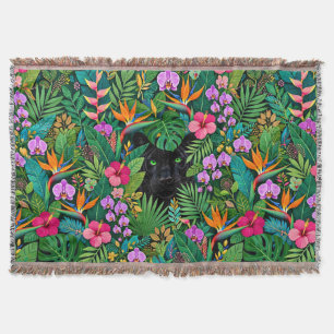 Schwarzer Panther Dschungelblumen und tropisches B Decke