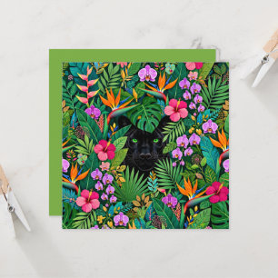 Schwarzer Panther Dschungelblumen und tropisches B Karte
