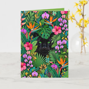 Schwarzer Panther Dschungelblumen und tropisches B Karte