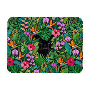Schwarzer Panther Dschungelblumen und tropisches B Magnet
