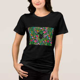 Schwarzer Panther Dschungelblumen und tropisches B Tri-Blend Shirt