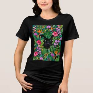Schwarzer Panther Dschungelblumen und tropisches B Tri-Blend Shirt