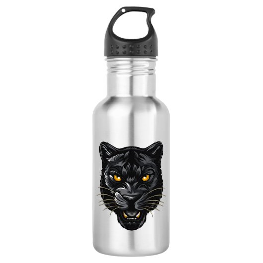 Schwarzer Panther Edelstahlflasche (Vorderseite)