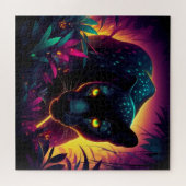 Schwarzer Panther farbenfroher Exotic Dschungel Wa Puzzle (Horizontal)