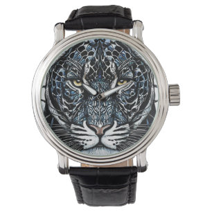 Schwarzer Panther Glasmalerei Armbanduhr