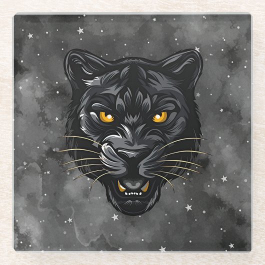 Schwarzer Panther Glasuntersetzer (Vorderseite)