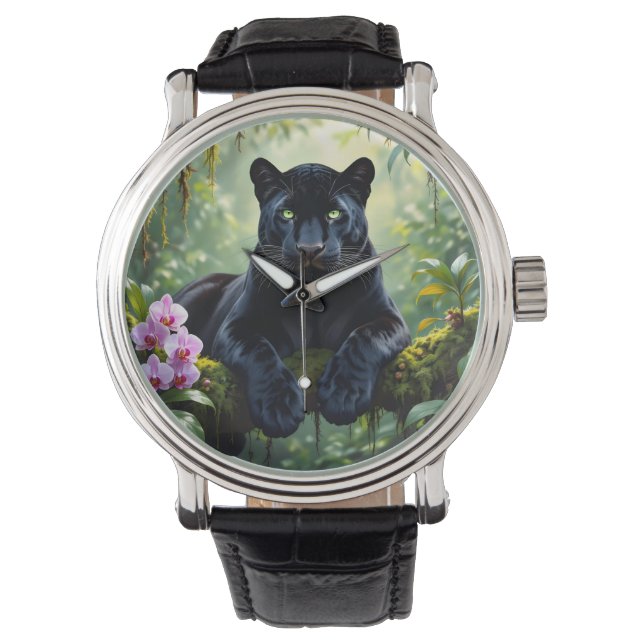 Schwarzer Panther im Dschungel Armbanduhr (Vorderseite)