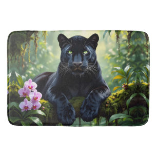 Schwarzer Panther im Dschungel Badematte