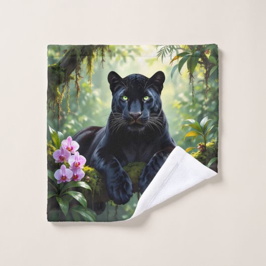 Schwarzer Panther im Dschungel Badhandtuch Set (Waschlappen)