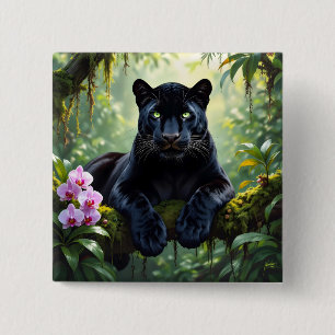 Schwarzer Panther im Dschungel Button