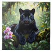 Schwarzer Panther im Dschungel Fliese (Vorderseite)