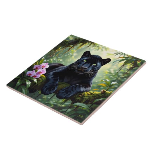 Schwarzer Panther im Dschungel Fliese (Seite)