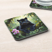 Schwarzer Panther im Dschungel Getränkeuntersetzer (Linke Seite)