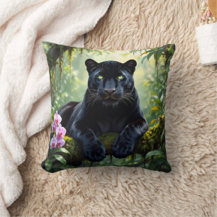 Schwarzer Panther im Dschungel Kissen