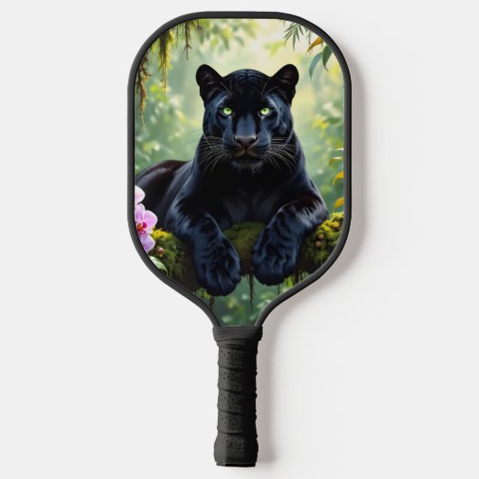 Schwarzer Panther im Dschungel Pickleball Schläger (Rückseite)