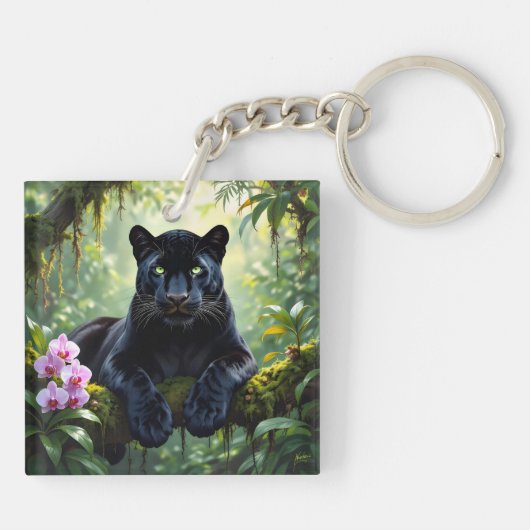 Schwarzer Panther im Dschungel Schlüsselanhänger (Rückseite)