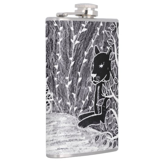 Schwarzer Panther im Dschungel - zeichnend Bleisti Flachmann (Rechts)