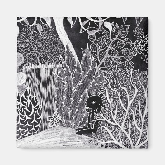 Schwarzer Panther im Dschungel - zeichnend Bleisti Magnet (Vorne)