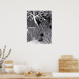 Schwarzer Panther im Dschungel - zeichnend Bleisti Poster