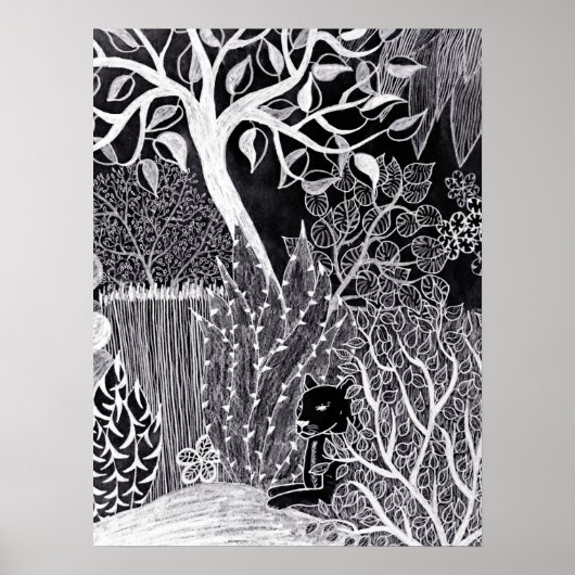 Schwarzer Panther im Dschungel - zeichnend Bleisti Poster (Vorne)