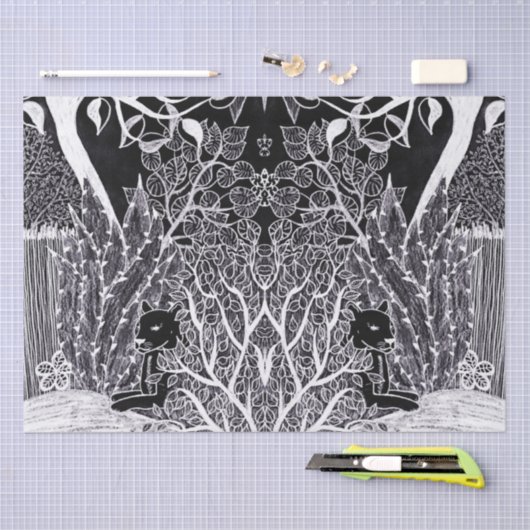 Schwarzer Panther im Dschungel - zeichnend Bleisti Seidenpapier (Handwerk)