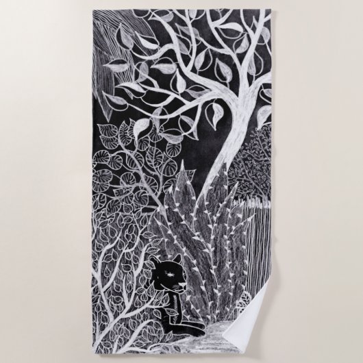 Schwarzer Panther im Dschungel - zeichnend Bleisti Strandtuch (Vorderseite)