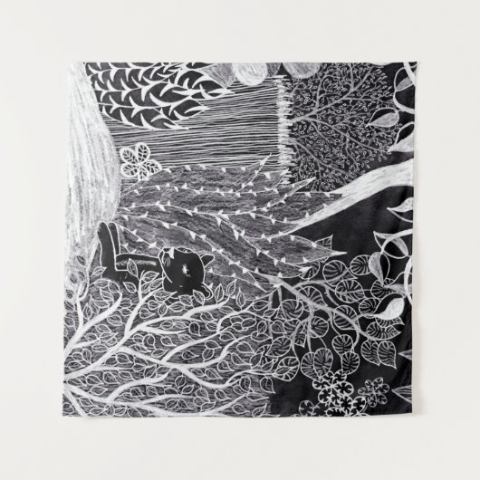 Schwarzer Panther im Dschungel - zeichnend Bleisti Wandteppich (Vorderseite (Horizontal))