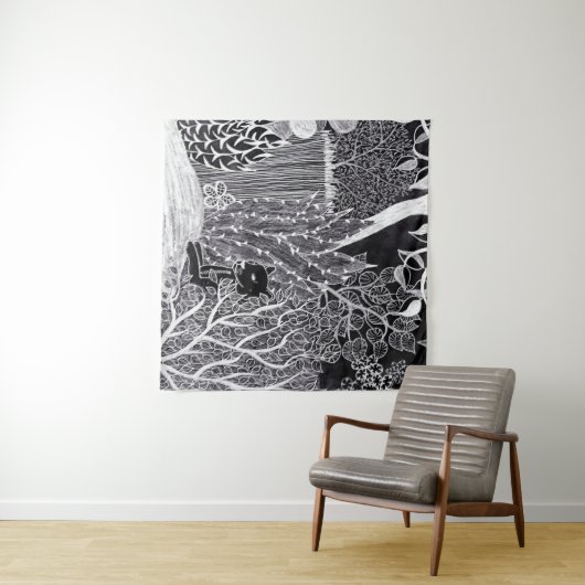 Schwarzer Panther im Dschungel - zeichnend Bleisti Wandteppich (Beispiel (Horizontal))