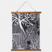 Schwarzer Panther im Dschungel - zeichnend Bleisti Wandteppich Mit Holzrahmen (Vorderseite)