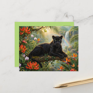 Schwarzer Panther Kenia Dschungel Blumen Wasserfal Ankündigungspostkarte