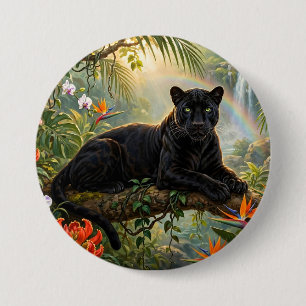 Schwarzer Panther Kenia Dschungel Blumen Wasserfal Button