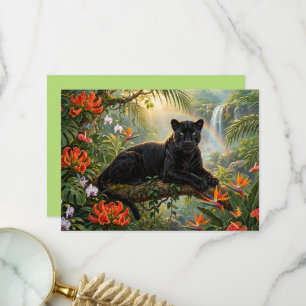 Schwarzer Panther Kenia Dschungel Blumen Wasserfal Dankeskarte