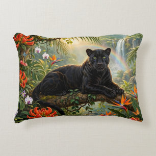 Schwarzer Panther Kenia Dschungel Blumen Wasserfal Dekokissen