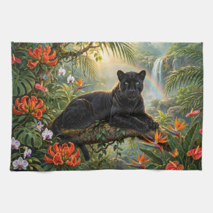 Schwarzer Panther Kenia Dschungel Blumen Wasserfal Geschirrtuch