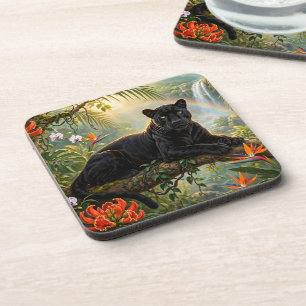 Schwarzer Panther Kenia Dschungel Blumen Wasserfal Getränkeuntersetzer