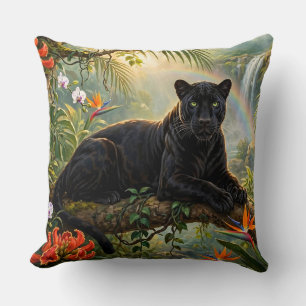 Schwarzer Panther Kenia Dschungel Blumen Wasserfal Kissen