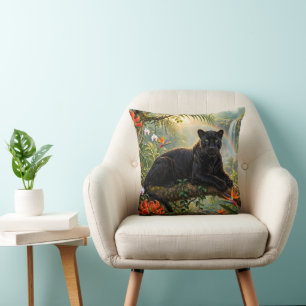 Schwarzer Panther Kenia Dschungel Blumen Wasserfal Kissen