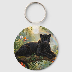 Schwarzer Panther Kenia Dschungel Blumen Wasserfal Schlüsselanhänger