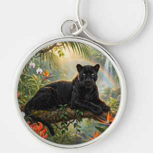 Schwarzer Panther Kenia Dschungel Blumen Wasserfal Schlüsselanhänger