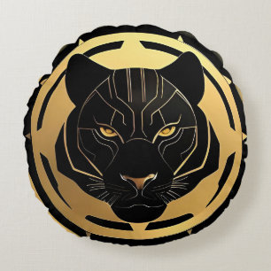 Schwarzer Panther mit metallischen Details Rundes Kissen