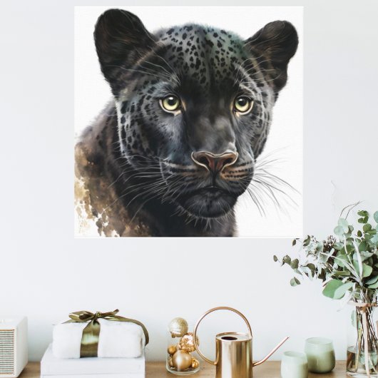 Schwarzer Panther Portrait Image Watercolor Leinwanddruck