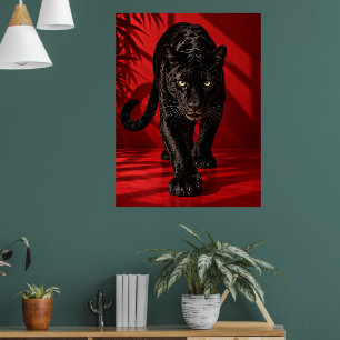 Schwarzer Panther Poster, dramatisches Rot und Sch Poster