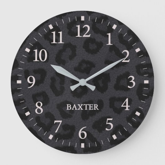 Schwarzer Panther Print Animal Pattern mit Namen Große Wanduhr (Vorderseite)
