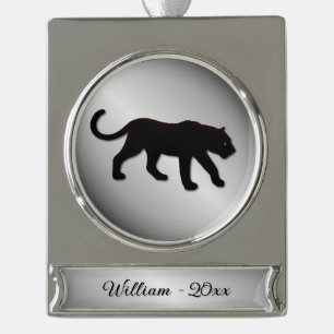 Schwarzer Panther Silbername und Jahr Banner-Ornament Silber