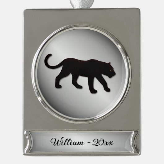 Schwarzer Panther Silbername und Jahr Banner-Ornament Silber (Vorderseite)