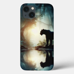 Schwarzer Panther spiegelt sich im Wasserbecken im Case-Mate iPhone Hülle
