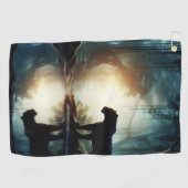 Schwarzer Panther spiegelt sich im Wasserbecken im Golfhandtuch (Horizontal)