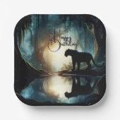 Schwarzer Panther spiegelt sich in Wasser zum Gebu Pappteller (Vorderseite)