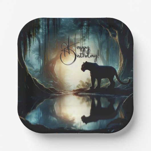 Schwarzer Panther spiegelt sich in Wasser zum Gebu Pappteller (Vorderseite)